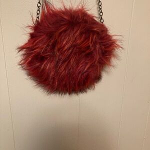 Faux Fur Red Round Bag